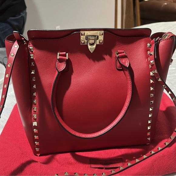 Valentino Handbags - Valentino Red Studded Tote Bag
